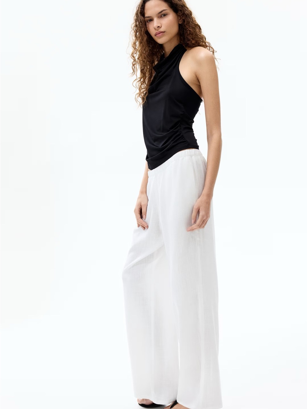 H&M White Wide-Leg Linen Pants